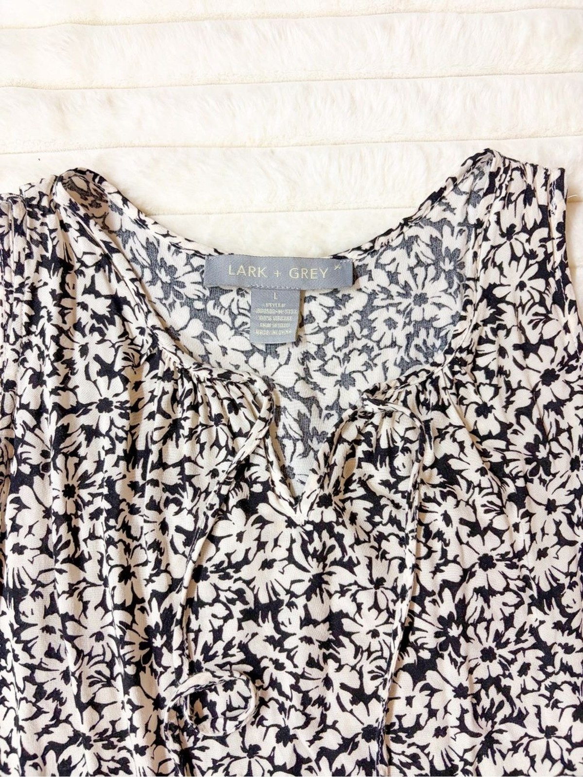 Lark & Grey Black & Ivory Floral Tiered Sleeveless Tunic Dress Size Large