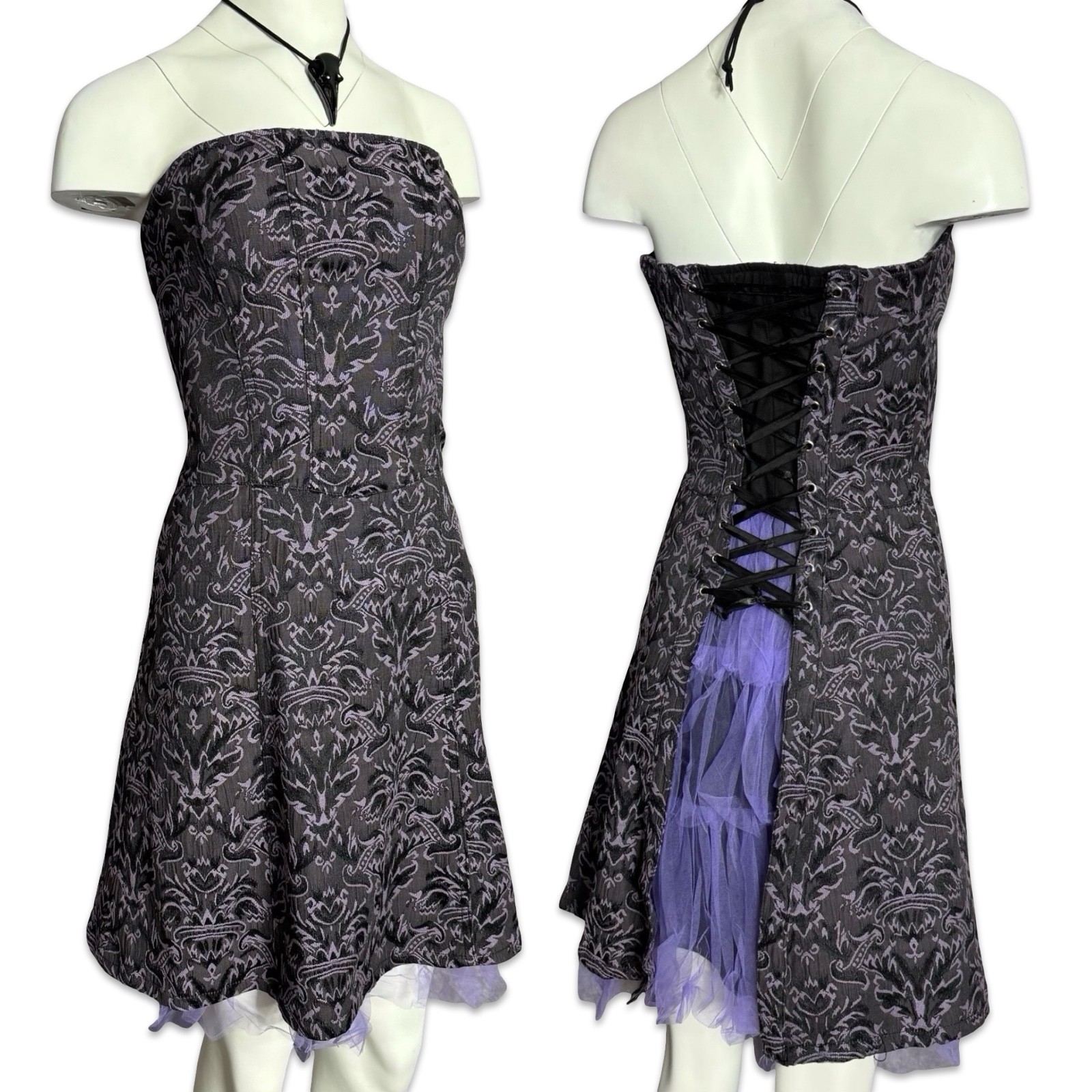 Tripp Gothic Ball Prom Goth Corset Brocade Violet Strapless Tulle Dress BC3656