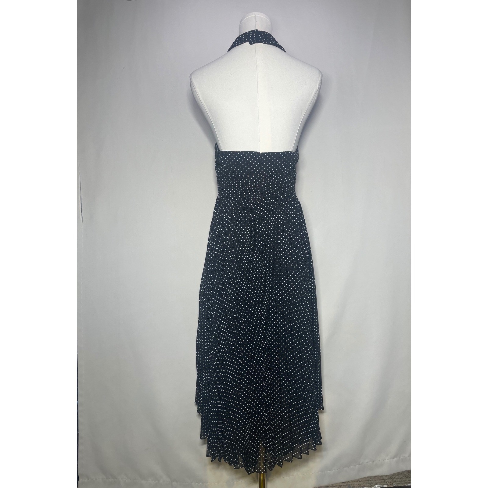 Kay Unger New York Black White Polka Dot Halter Hi-Low Chiffon Dress 16