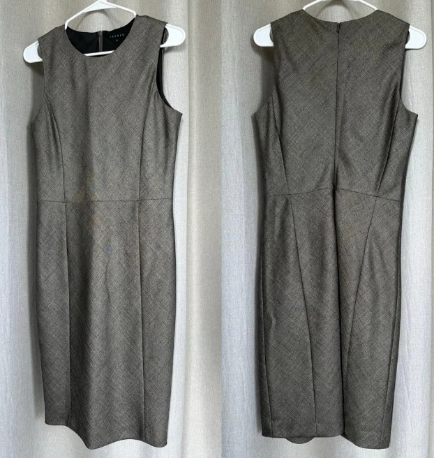 Theory Glipin Ginko Wool Silver Charcoal Sheet Dress 2