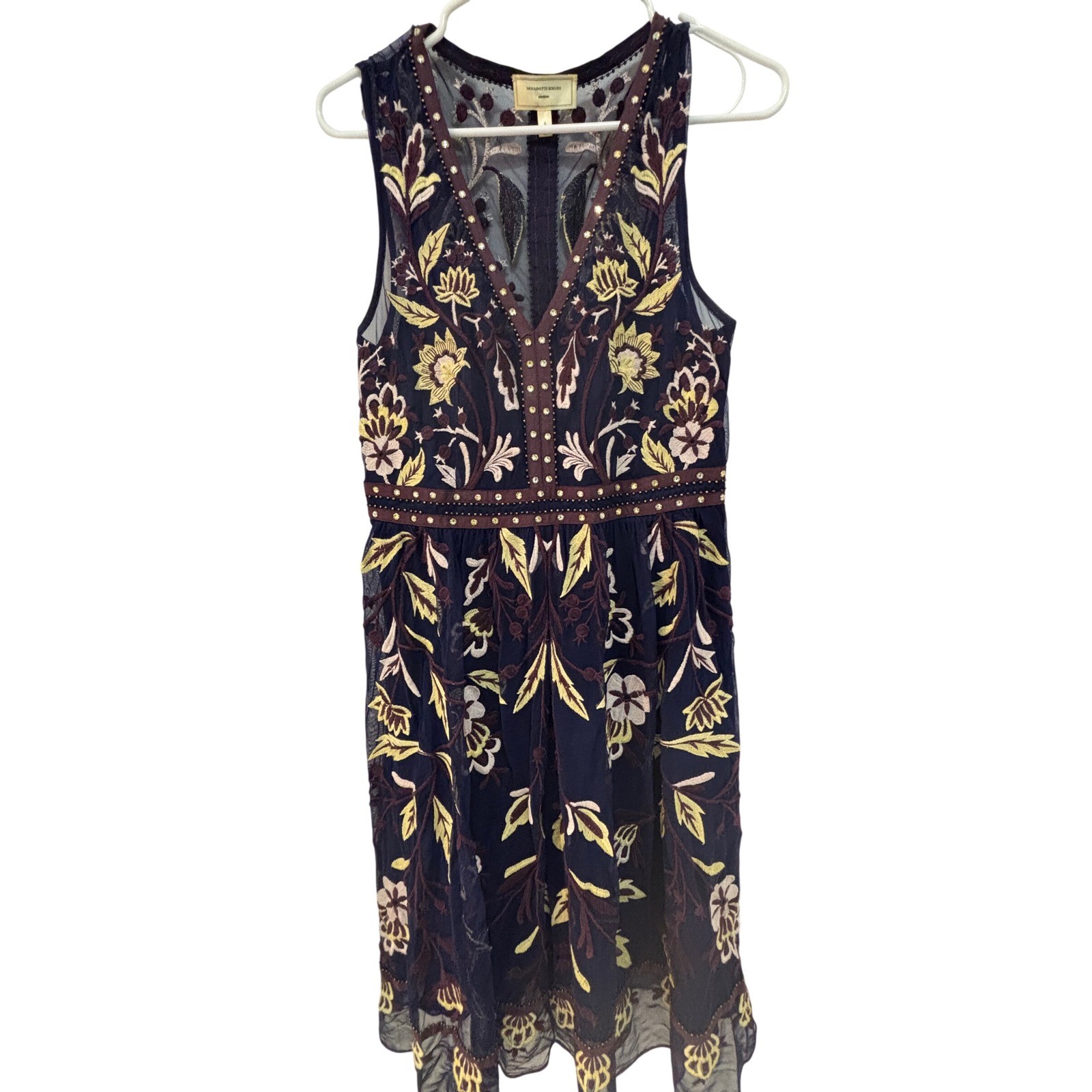 Anthropologie Moulinette Soeurs Alicante Floral Embroidery Beaded Dress Size 6