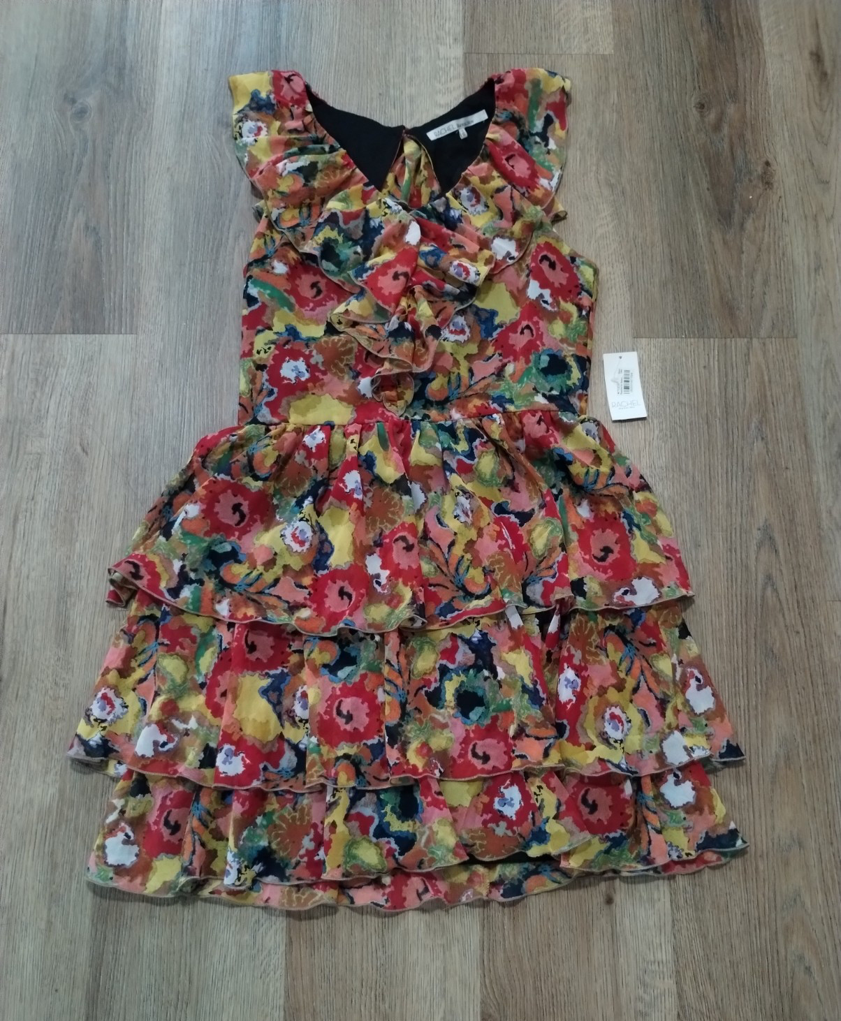 RACHEL Rachel Roy Colourful Floral Ruffle Dress NWT V-Neck Open Back Size 12