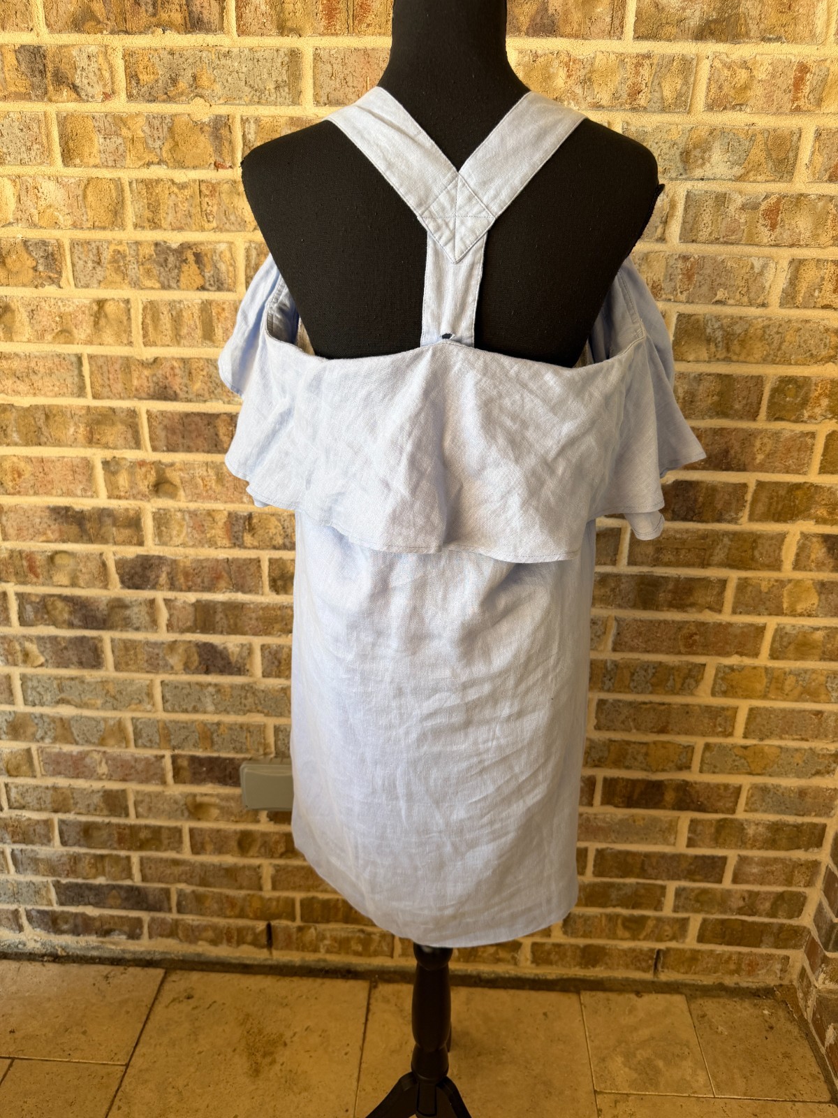 Finley halter cold shoulder dress linen material blue color size large casual