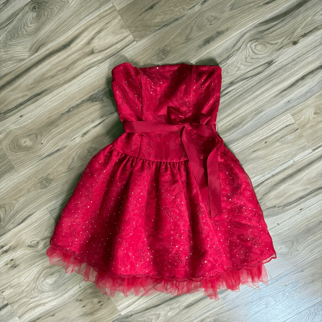 Jessica McClintock for Gunne Sax Womens Red Strapless Polka Dot 90s Dress Size 8