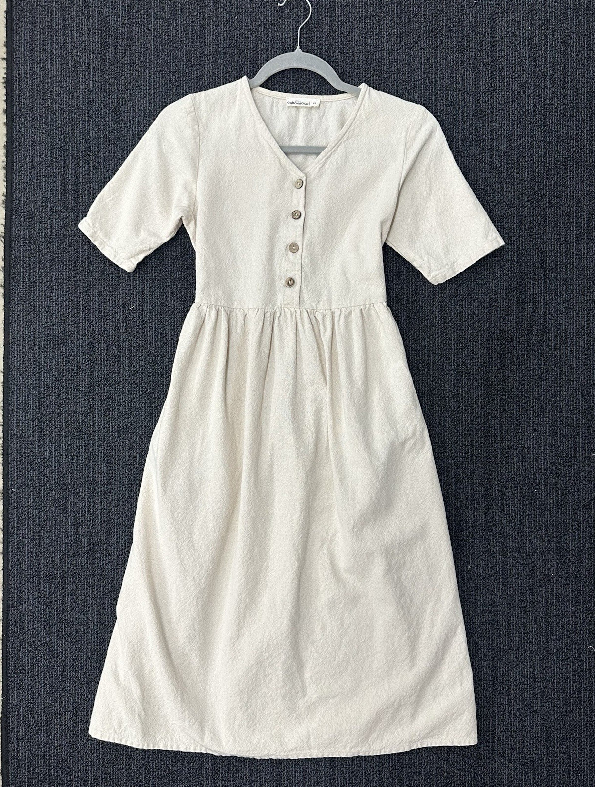 Little Cottonwood Linen Cotton Blend Button Front Midi Dress Short Sleeve Sz XS