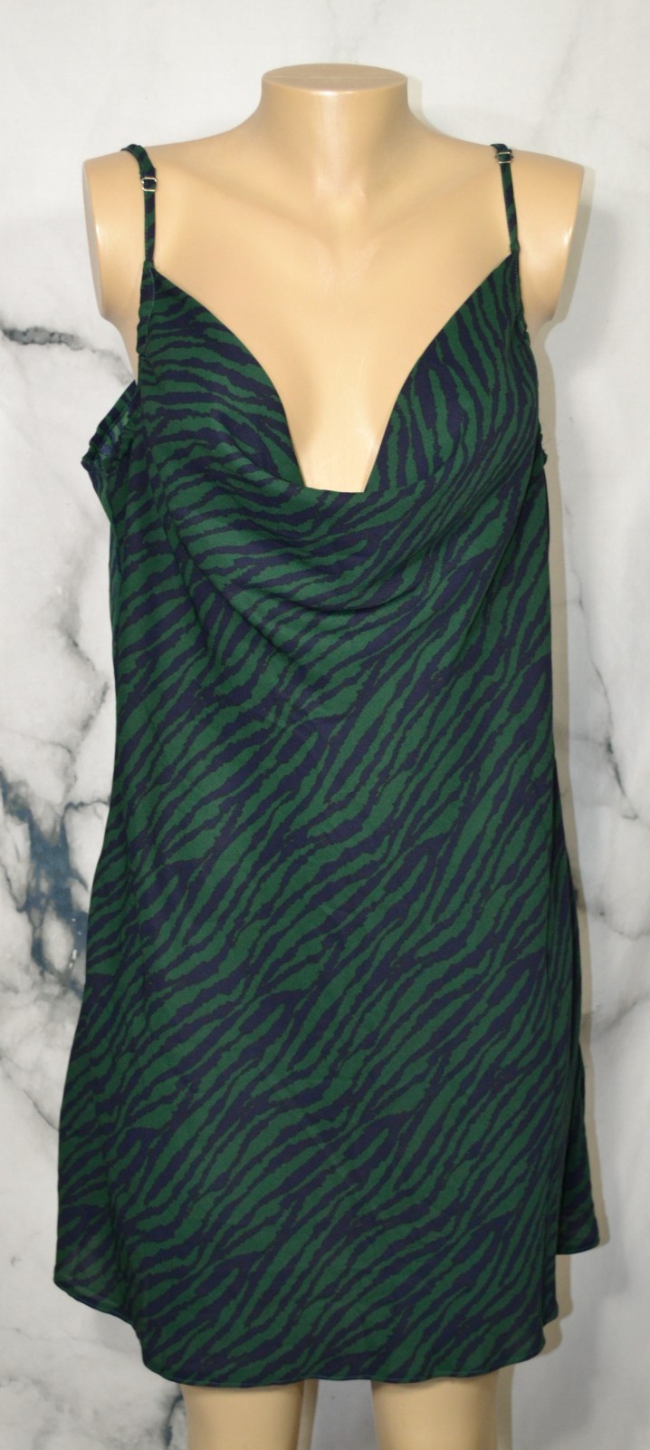 NASTY GAL COLLECTION Green Navy Blue Animal Print Mini Dress Top US 12 Unlined