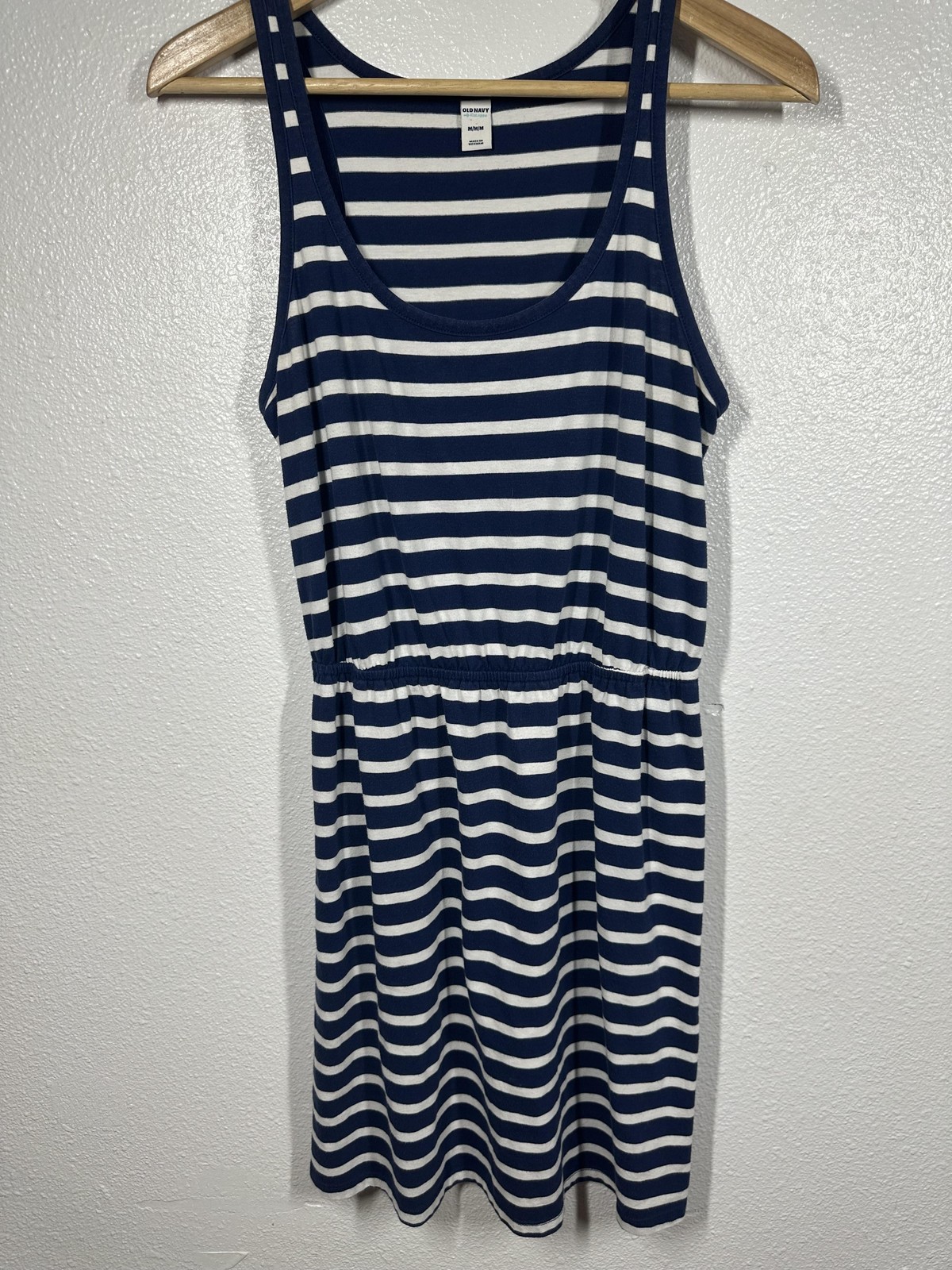 Old Navy Dress Womens Medium Navy White Striped Sleeveless Tank Elastic Waist