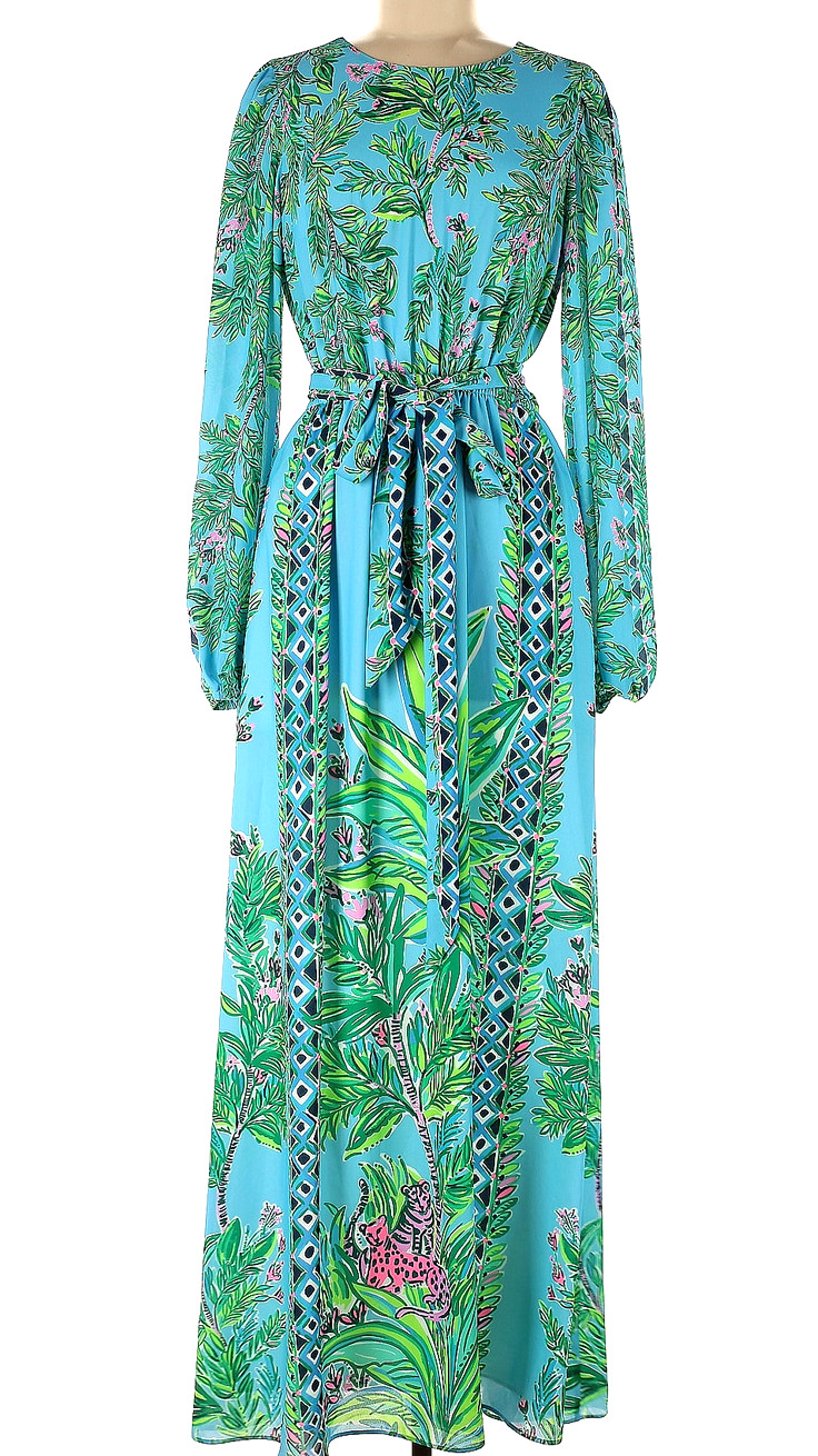 LILLY PULITZER SIZE 8 CHYANNA MAXI DRESS *BAMBOO FOREST* PORTO BLUE🦄