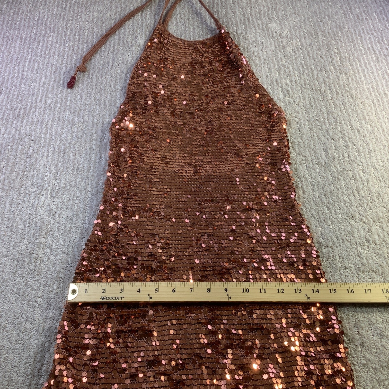 Calypso St Barth Copper Sequin Halter Maxi Dress Open Back Side Slit Size S NWOT