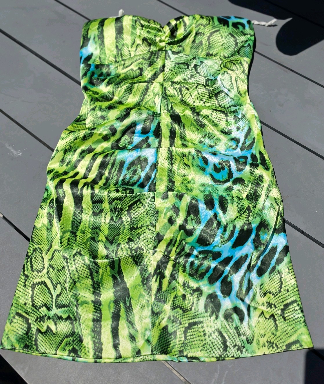 Jump Apparel Strapless Sweetheart Satin Bodycon Animal Print Dress 7/8