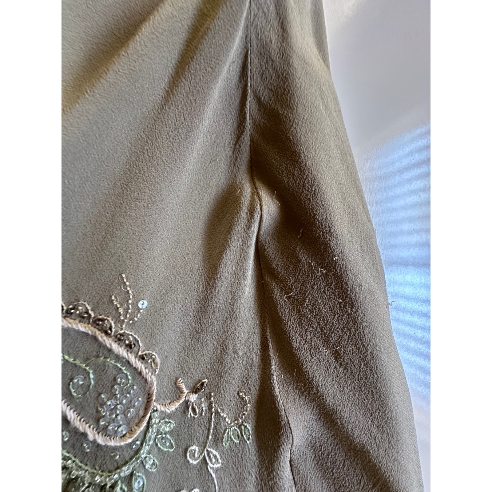 Y2K An’ge Intuition Silk Beaded Paisley Embroidery Slip Dress Sage Green Size XS