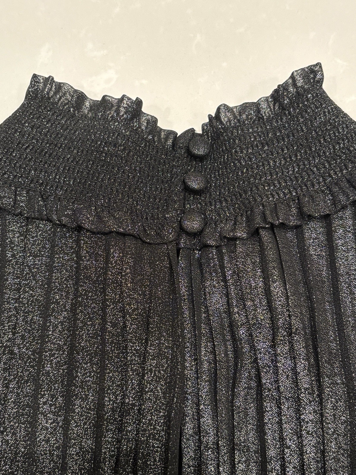 Nanette Lepore Black Silver Pleated Ruffle A-Line Sleeveless Midi Dress Size 10