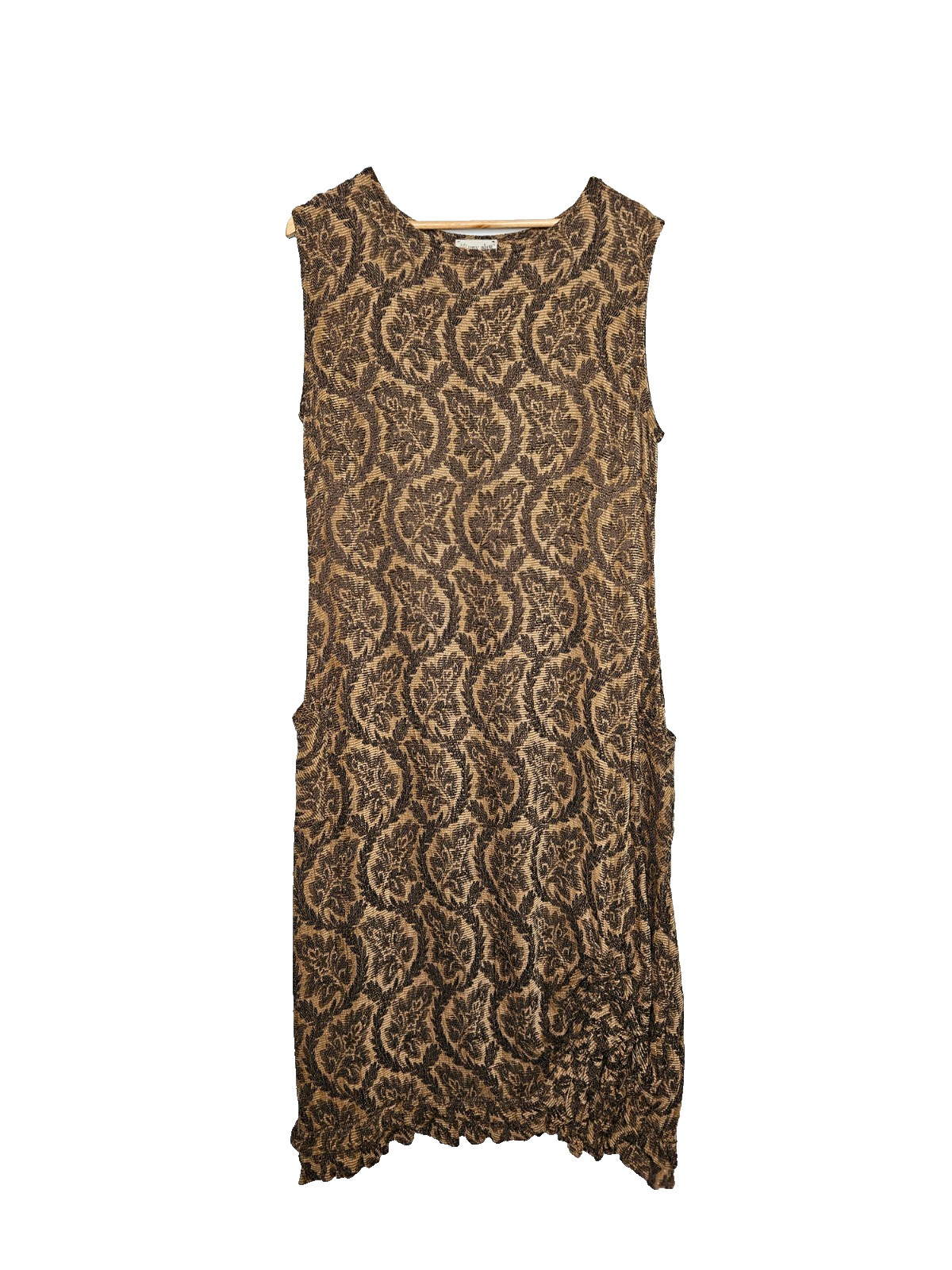 IVEY ABITZ Bespoke Frock Dress Sleeveless Flocked Corduroy Ruffled Ruched Hem