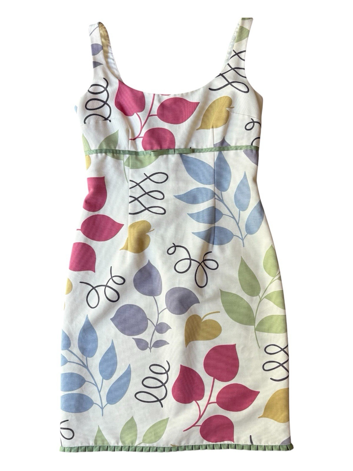Maggy London Botanical Leaf Print Sheath Dress Ribbon Accent Summer Sz 10