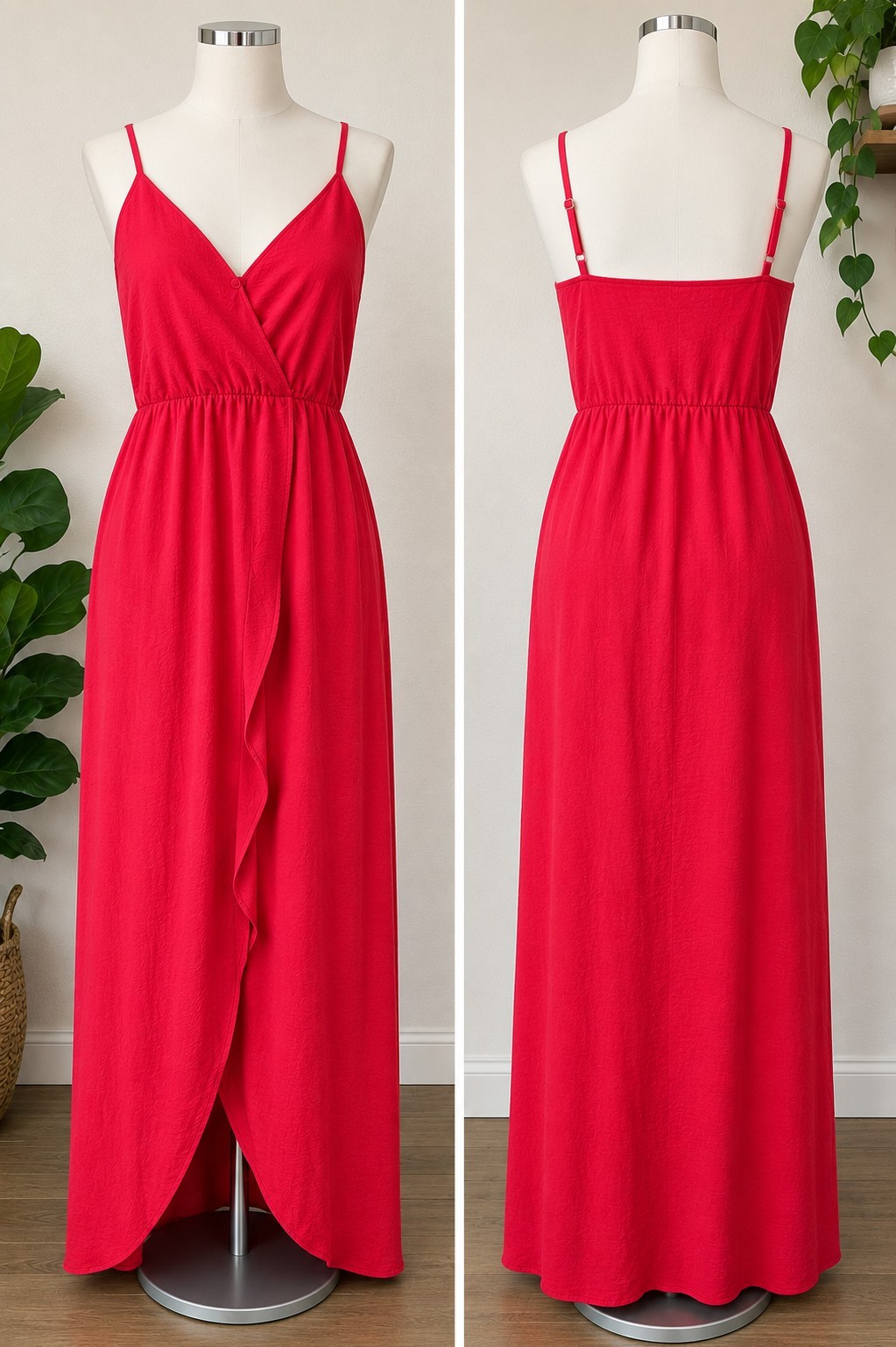 Fraiche by J Pink Surplice Tulip Maxi Dress XL Sleeveless NWT Adjustable Straps