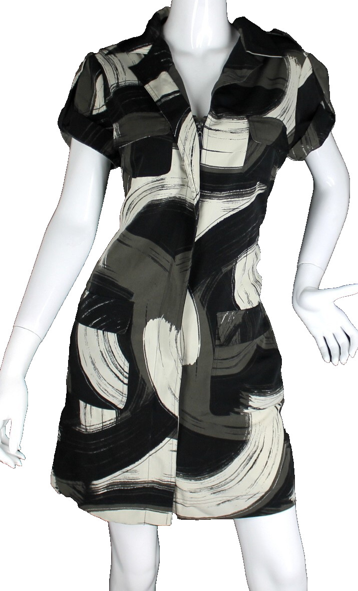 {NEW YORK & CO} Dress Sz M Black/Gray/Beige Color Block Pattern Pockets Zip