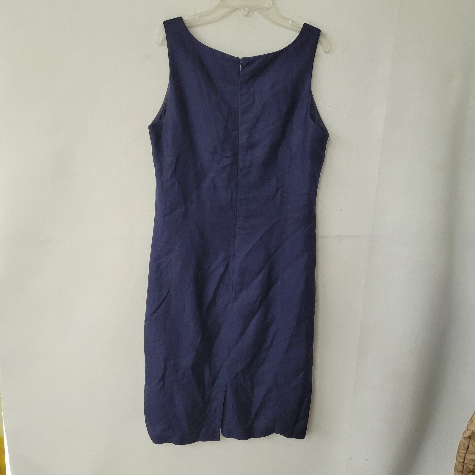 Worthington Dress Womens Size 6 Navy Blue Linen Rayon Sleeveless Sheath Classic