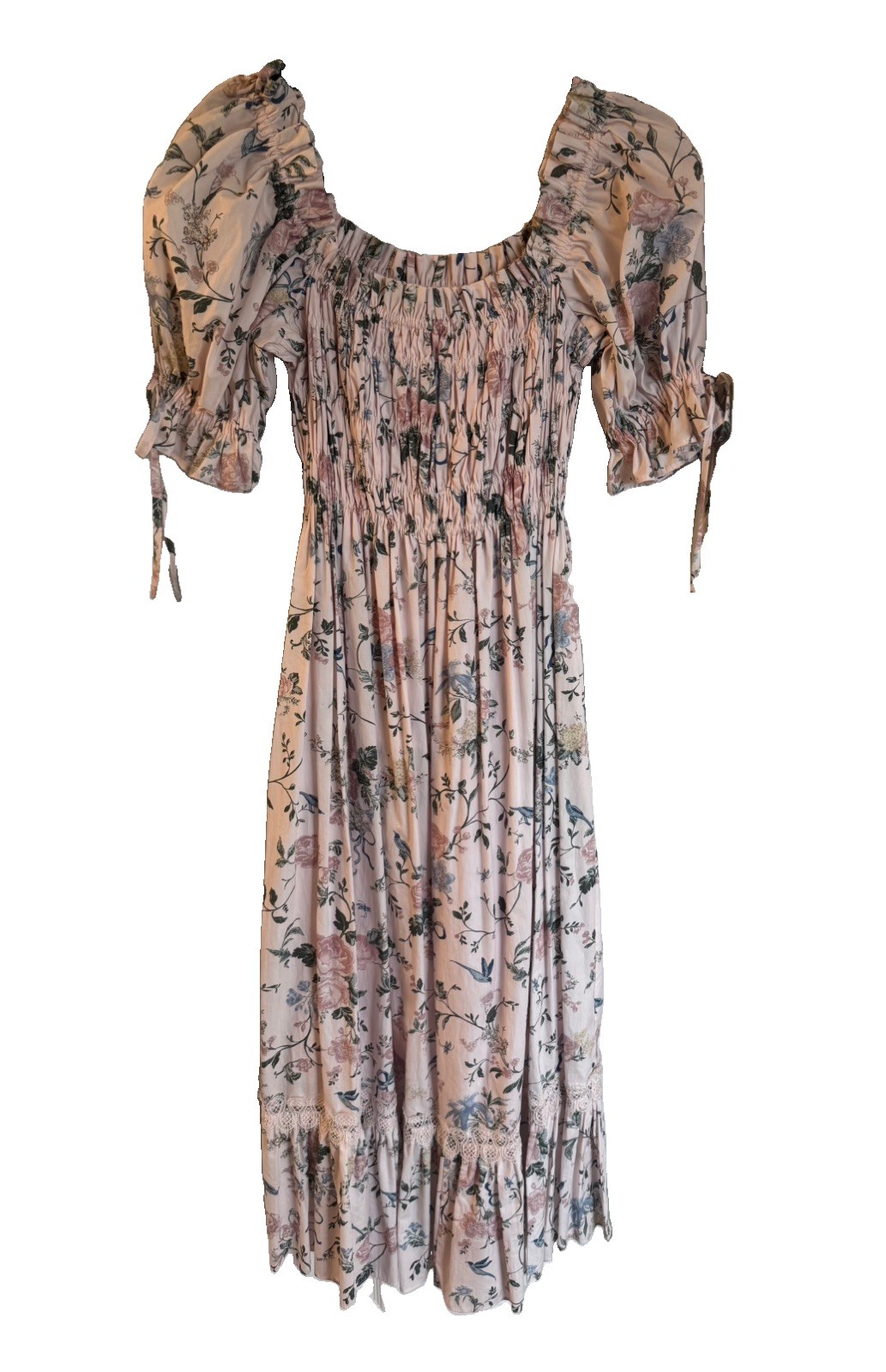 Antonio Melani Puff Sleeves Maxi Dress Size 0 Smocked Lace Drawstring Sleeves