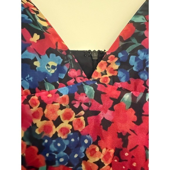 Lulus Sincerely Gorgeous Floral Pleated Midi Dress Red Blue V-Neck Straps NWT