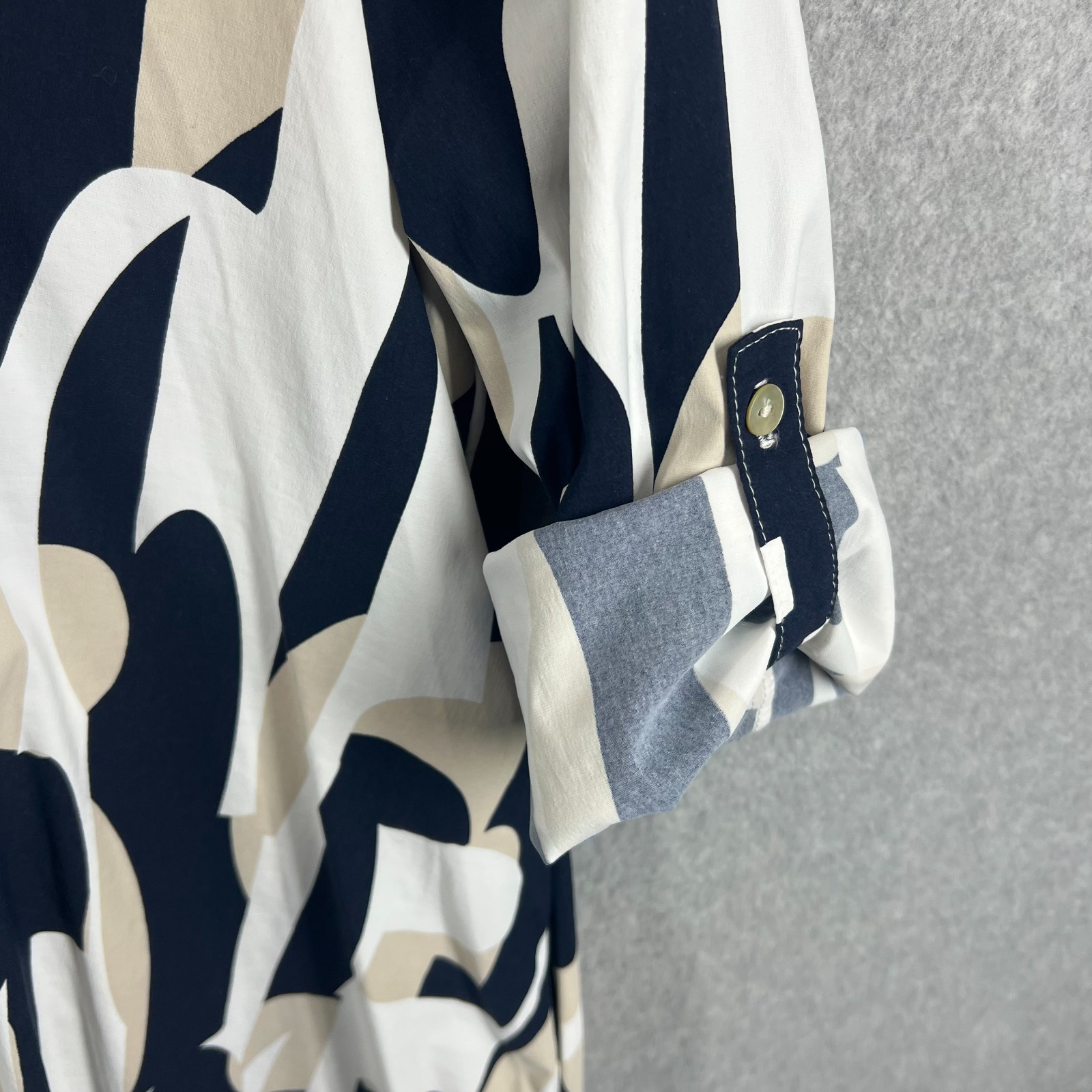 Joseph Ribkoff Abstract Poplin Trapeze Dress Size 10 (UK 12) White Blue Beige