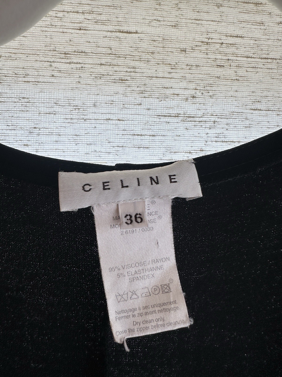 Celine V-Neck Midi Black Zip Front Ruched Dress Size 36