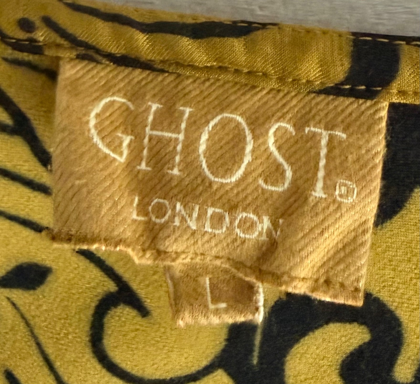 GHOST LONDON YELLOW & BLACK FLORAL PRINT LONG SLEEVES MIDI DRESS SIZE: LARGE