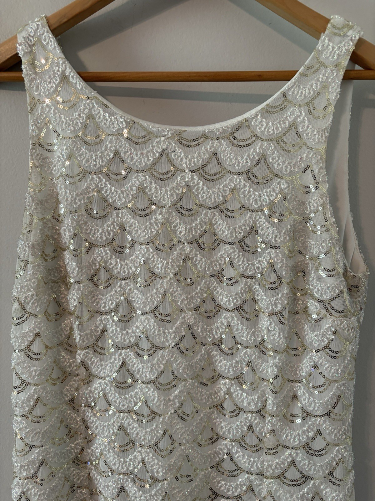 SD Collection Sequin Stretch Cocktail Dress Size M Ivory Gold Sexy Cruise Club