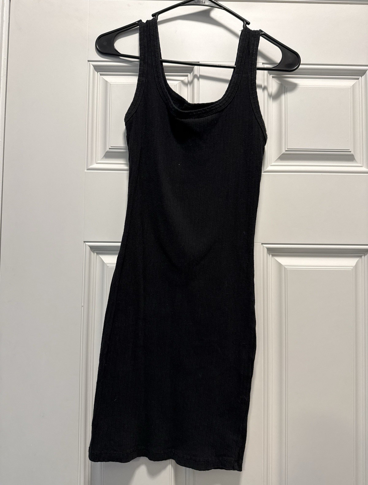 SHEIN Black Solid Ribbed Knit Scoop Neck Strappy Stretch Bodycon Dress Size M