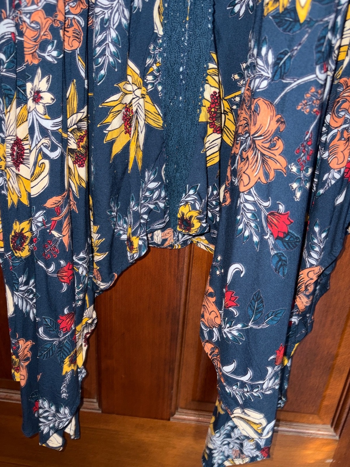 Nostalgia Hankerchief Hem Blue Floral Dress Size M