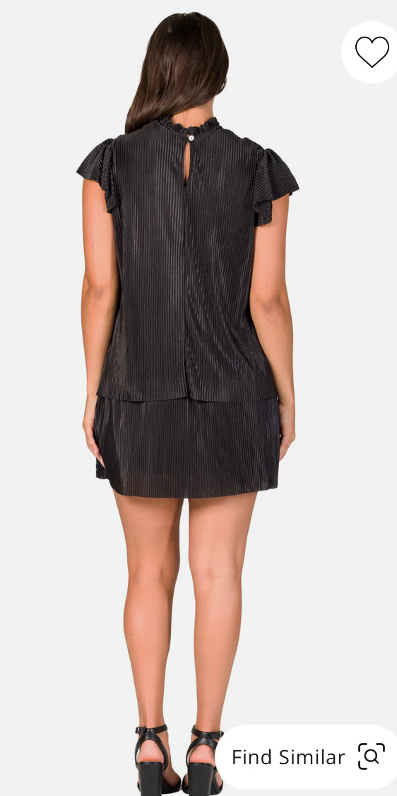 24seven Comfort Apparel Ruffle Cap Sleeve Pleated Tiered Mini Dress Black XL NWT