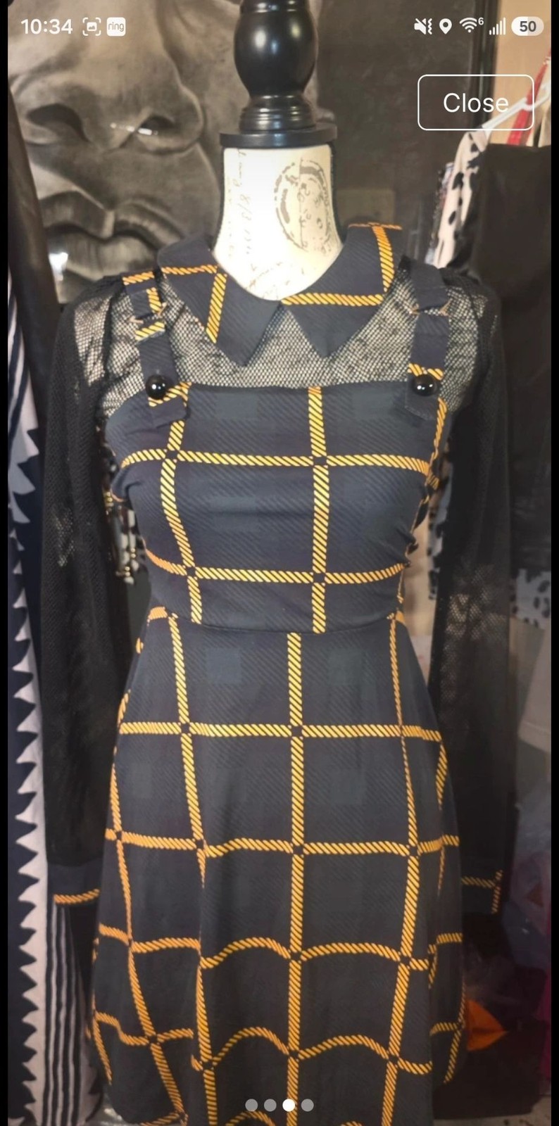 Jawbreaker Womens Plaid Mesh Sleeve Dress With Keyhole Back Grey & Yellow Size S