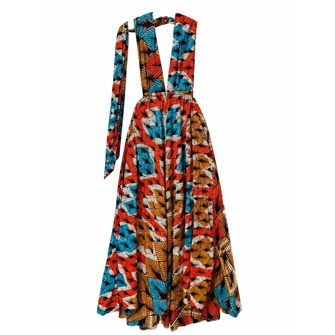Afrodesiac wold Wide Tropical Halter Maxi Dress Multiple Wear Elastic Band Waist