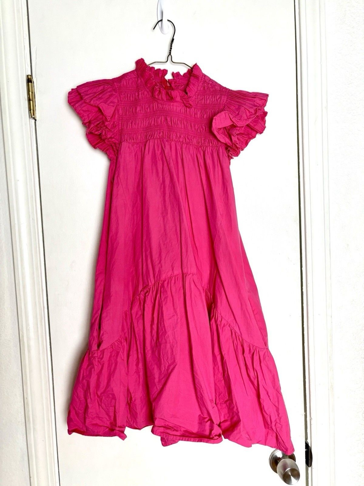Love the Label Dress Pink Poppy Mini Smocked Flutter A Line Barbiecore XS