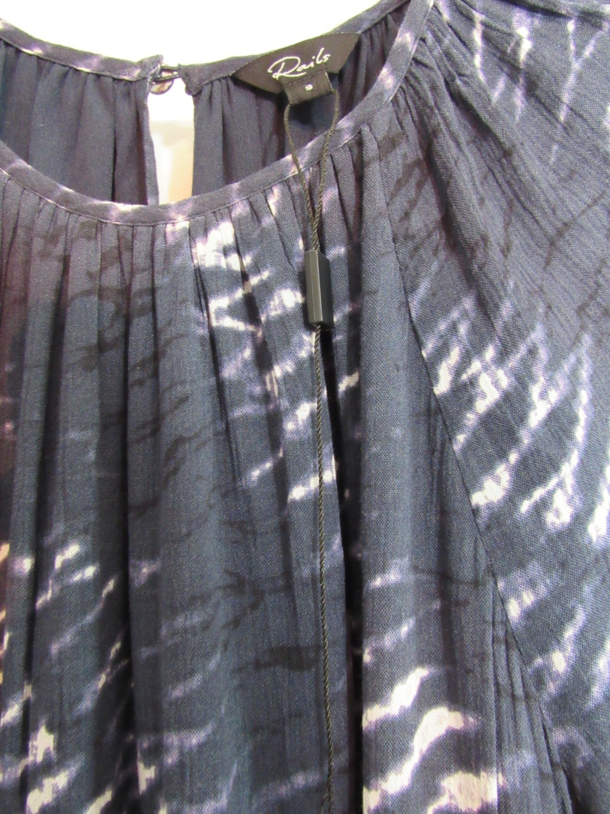 Rails Blue Tie Dye Ruffle Bottom Keyhole Button Back Lined Midi Dress SM NWOT