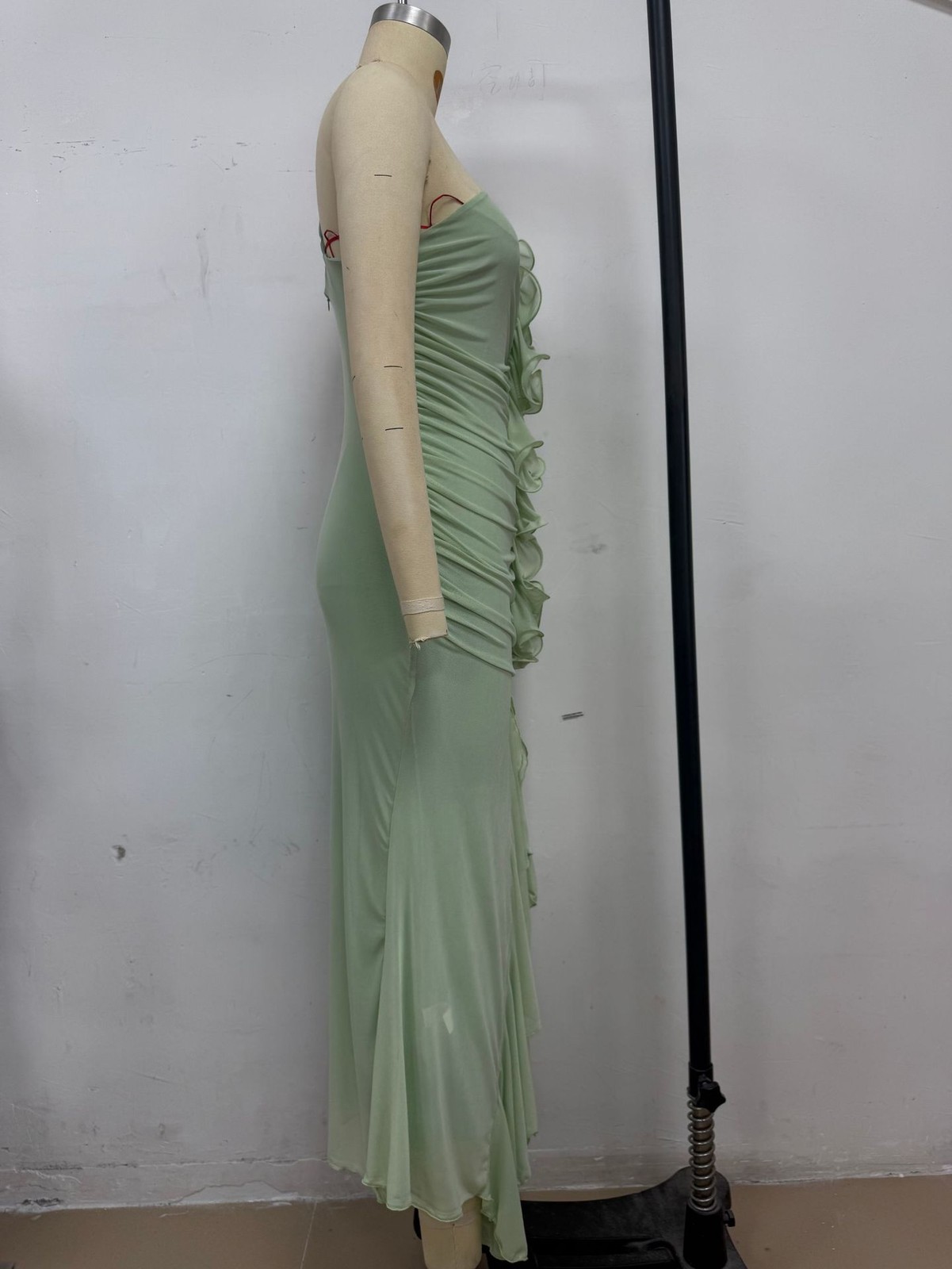 Romantic Sage Ruffled One-Shoulder Dress