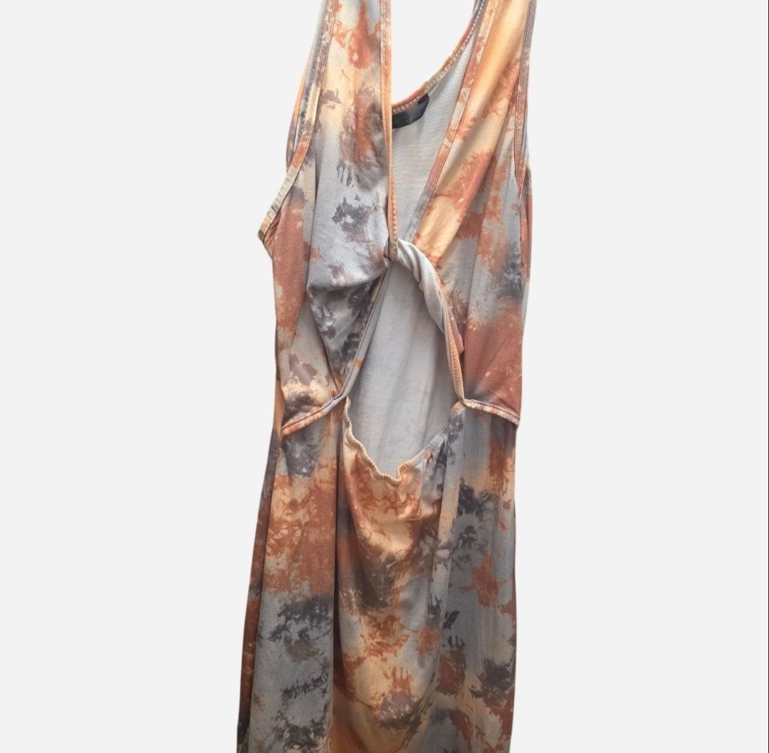 Multi-color Body-con Dress, Size 12, Beige Orange Gray, Blended Fabric