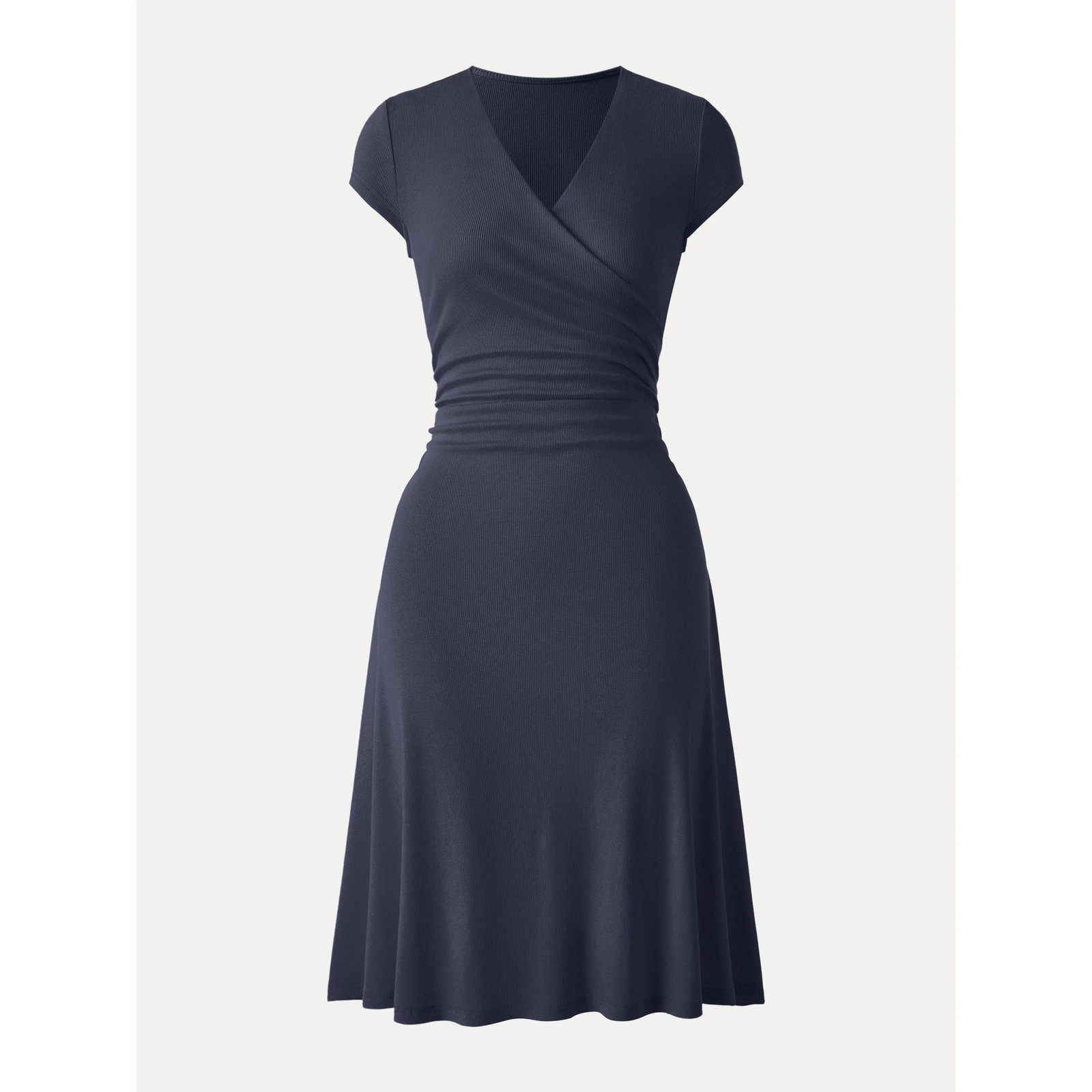 Stretch Cotton Surplice V-neck Cap Sleeve Midi Dress-OGLmove|118829
