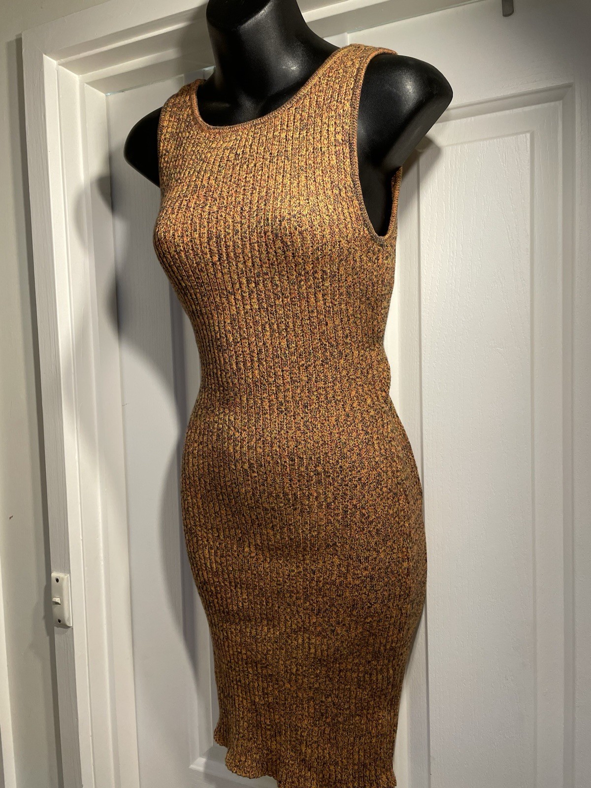 Ghanda Bodycon Knit Midi Dress Size Small with cut out back Boho Hippie