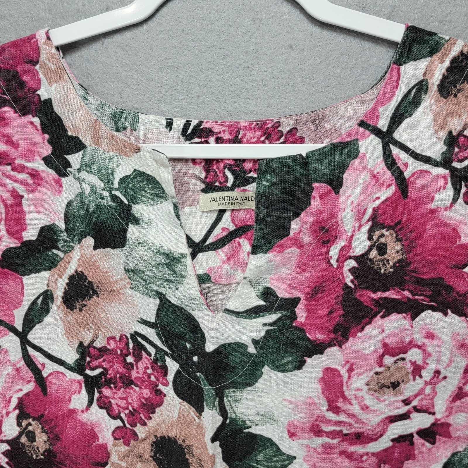 Valentina Naldi Floral Linen Shift Dress Womens L Italy Rose Lagenlook Cottage