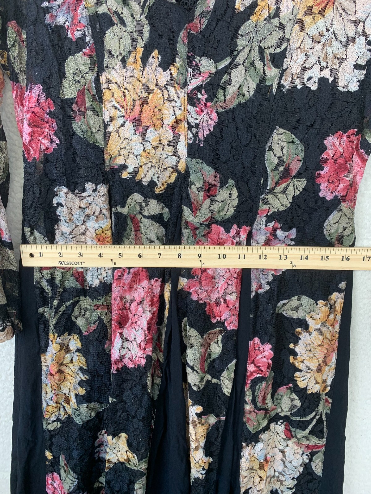 Nostalgia 90s Floral Lace Long Sleeve Maxi Dress Women M Whimsygoth Dark Cottage