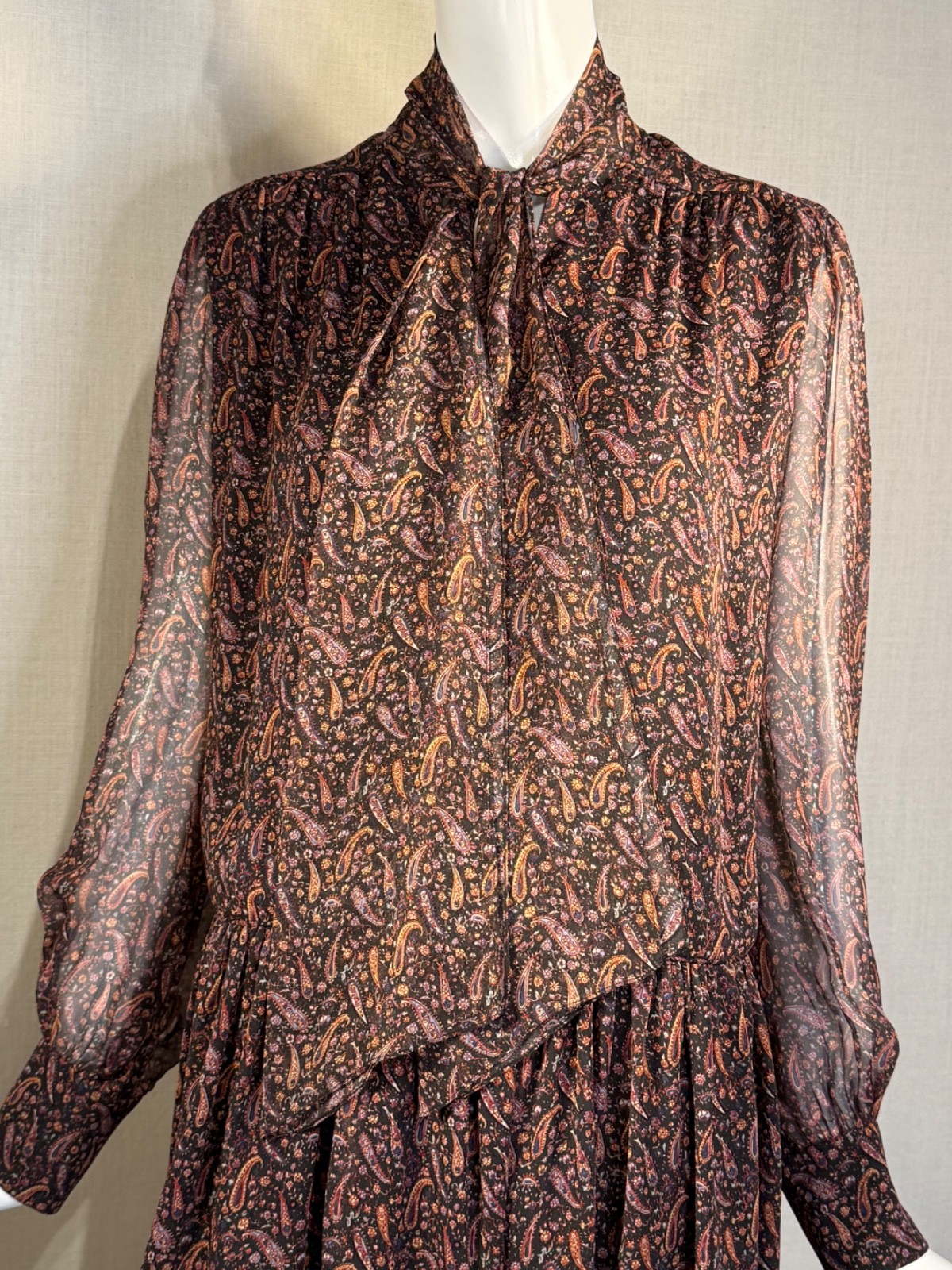2015 Saint Laurent by HEDI SLIMANE Paisley Silk Chiffon Mini Dress FR40, Resort