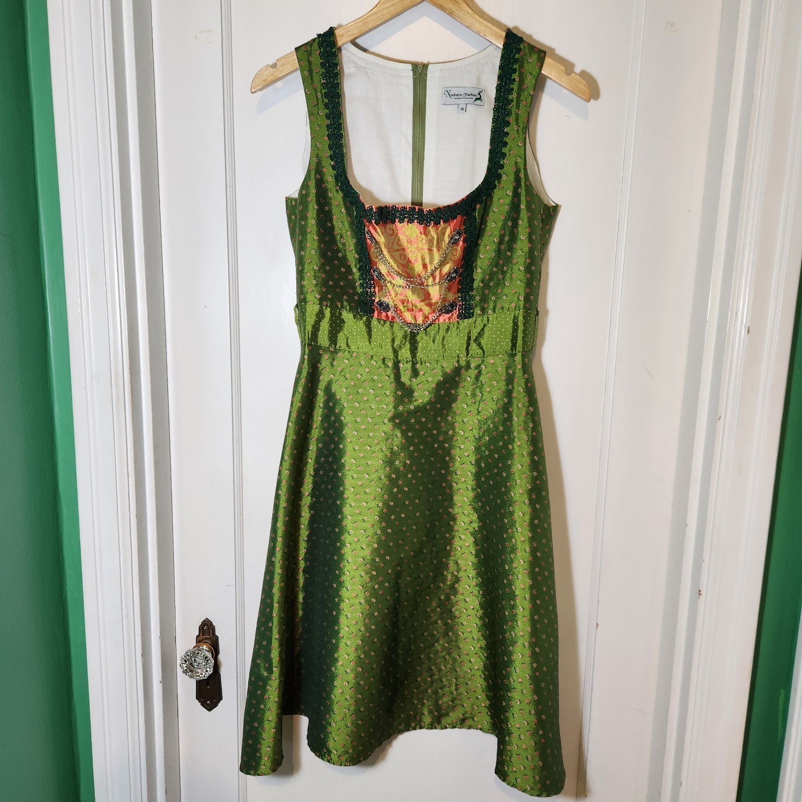 NOCKSTEIN TRACHTEN Dirndl Dress EU 36 Brocade Oktoberfest Silver Chain Alpine