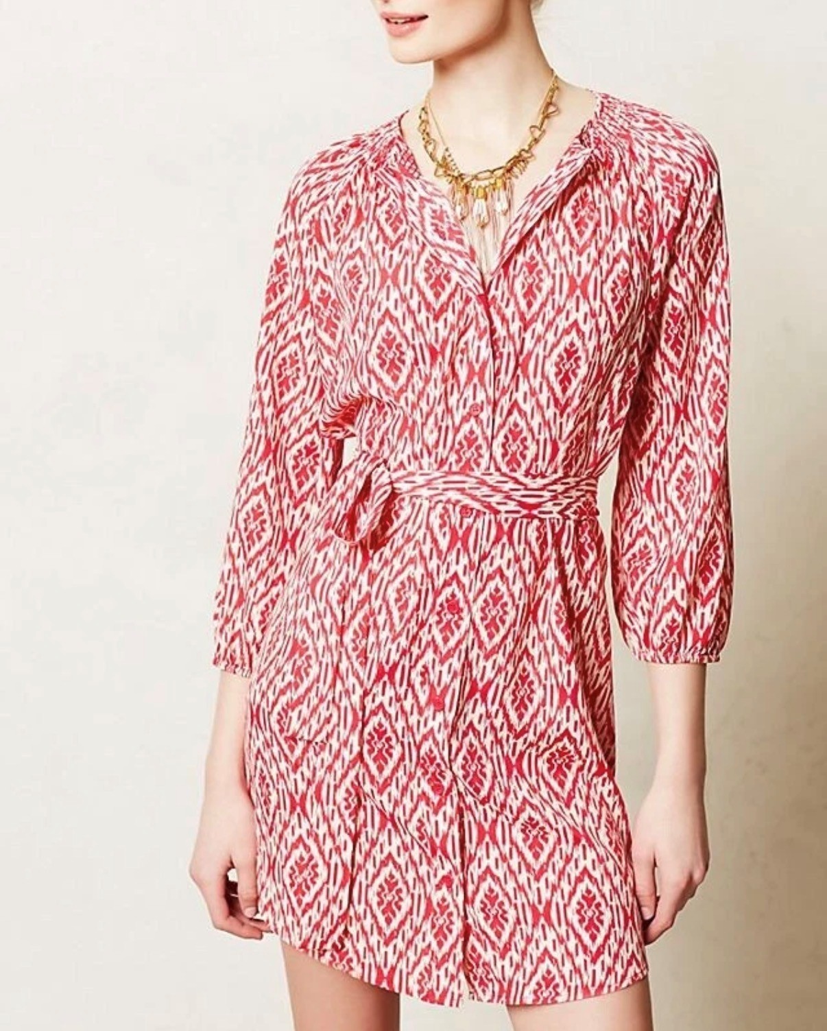 Anthropologie Maeve Preparation Printed 3/4 Sleeve Shirt Dress Size Small