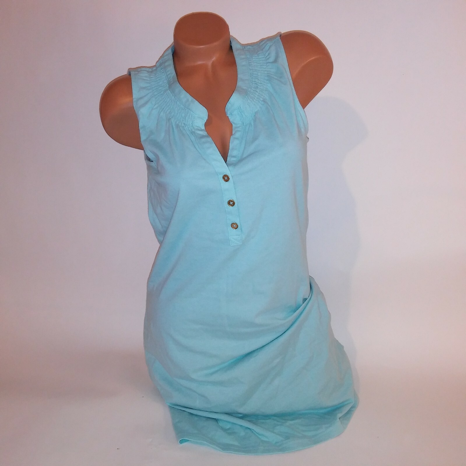 Basic Editions Dress Light Blue Sleeveless Button Top New