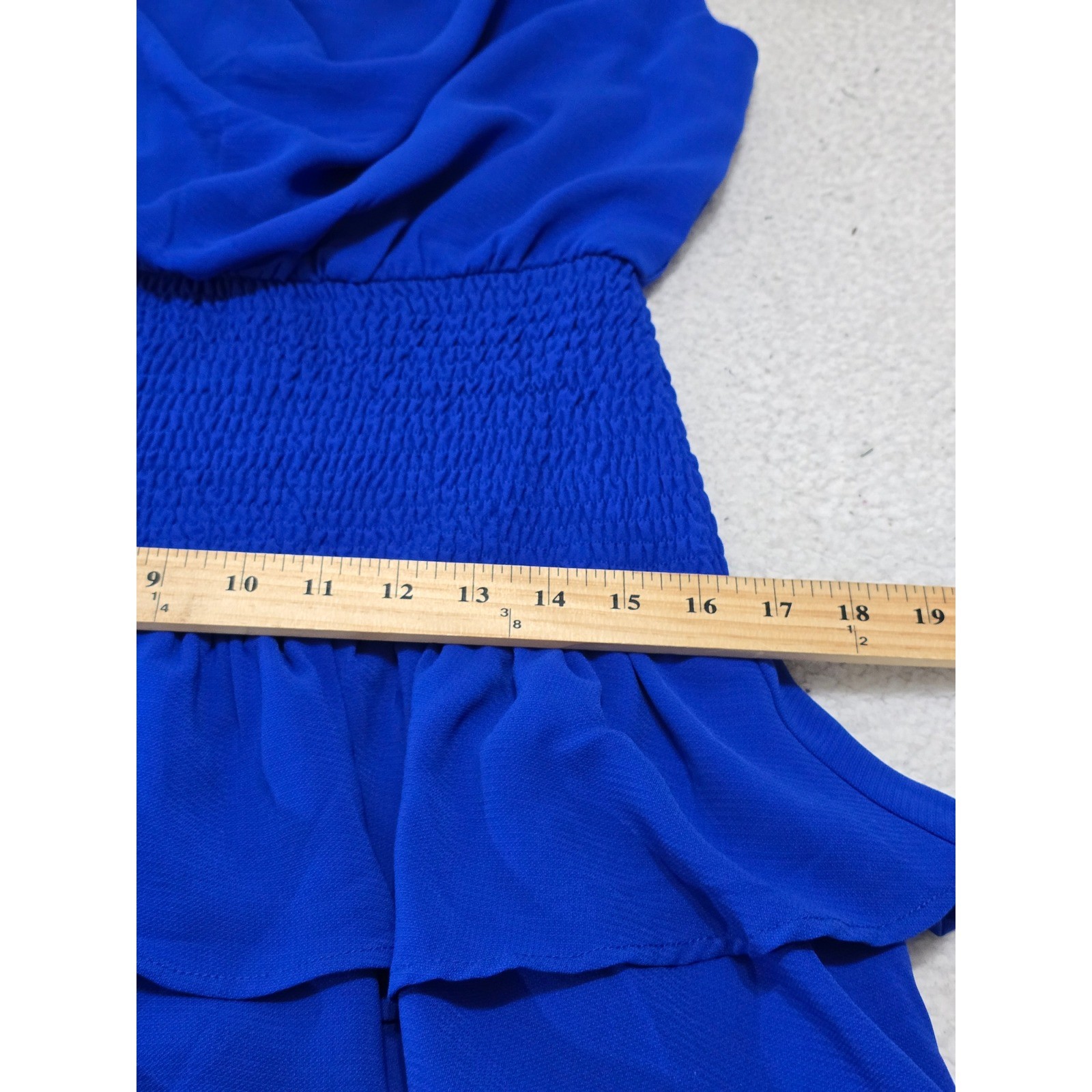 TCEC Royal Blue Cowl Neck Smocked Waist Tiered Ruffle Mini Dress Small NWT