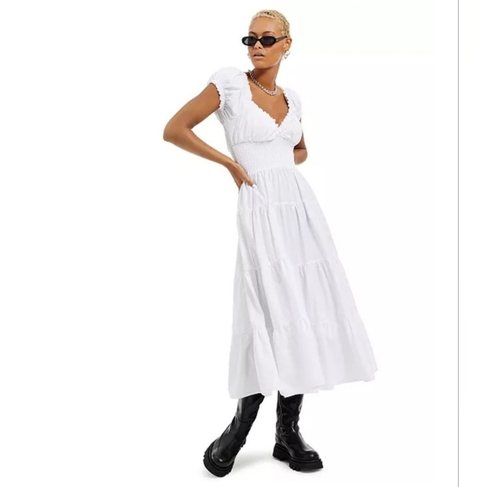 WeWoreWhat Danielle Bernstein Ruched Smocked Maxi Dress Women’s XL White