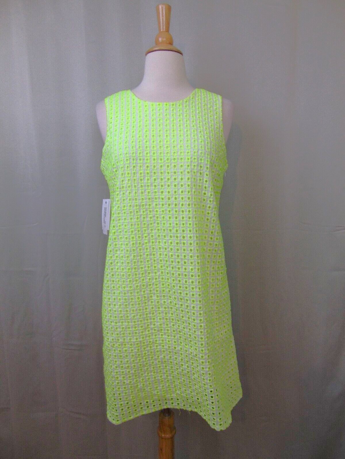 Spense Petite Crochet Ladder Back Embroidered Eyelet Dress 8P Bright Yellow