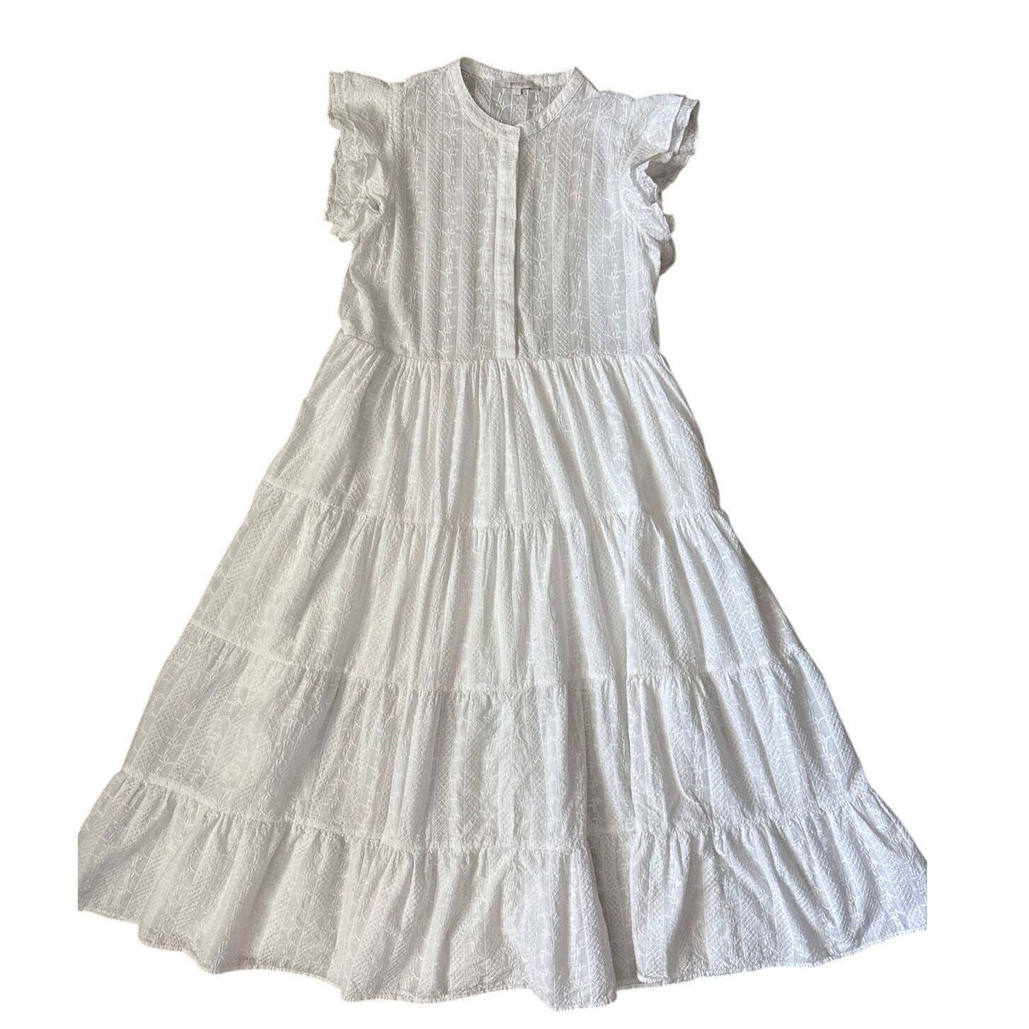 Olivaceous Embroidered Flutter Sleeve Midi Dress White Pockets Size Large
