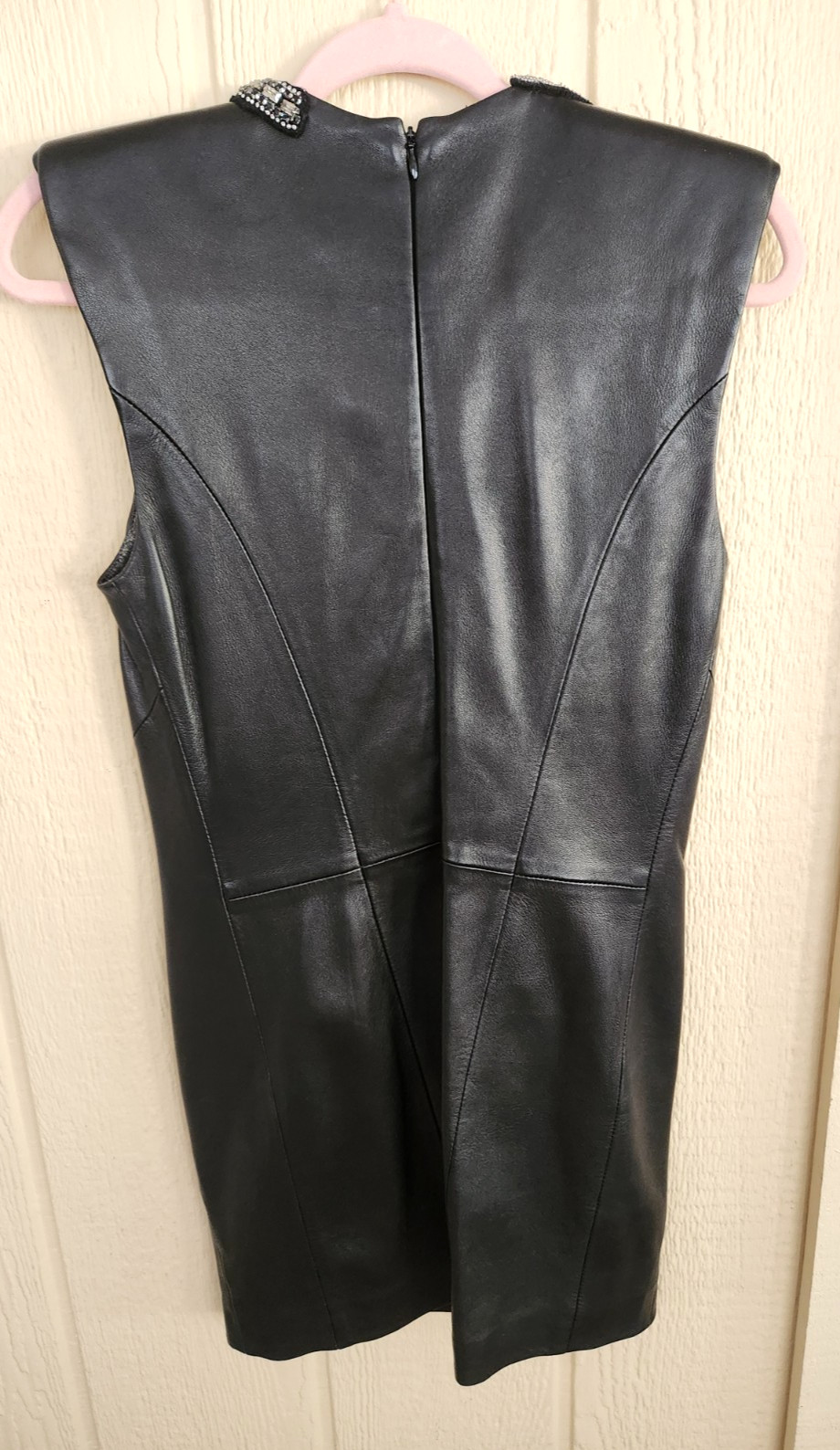 BARBARA BUI Black Soft Leather Sleeveless Rhinestone SNAKE Embellished DRESS 38