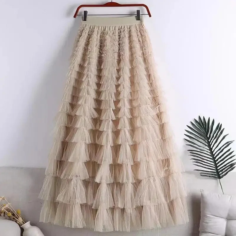 Long Dress Mesh Skirt Cake Skirt A- Line Big Wide Umbrella Skirt European And Am